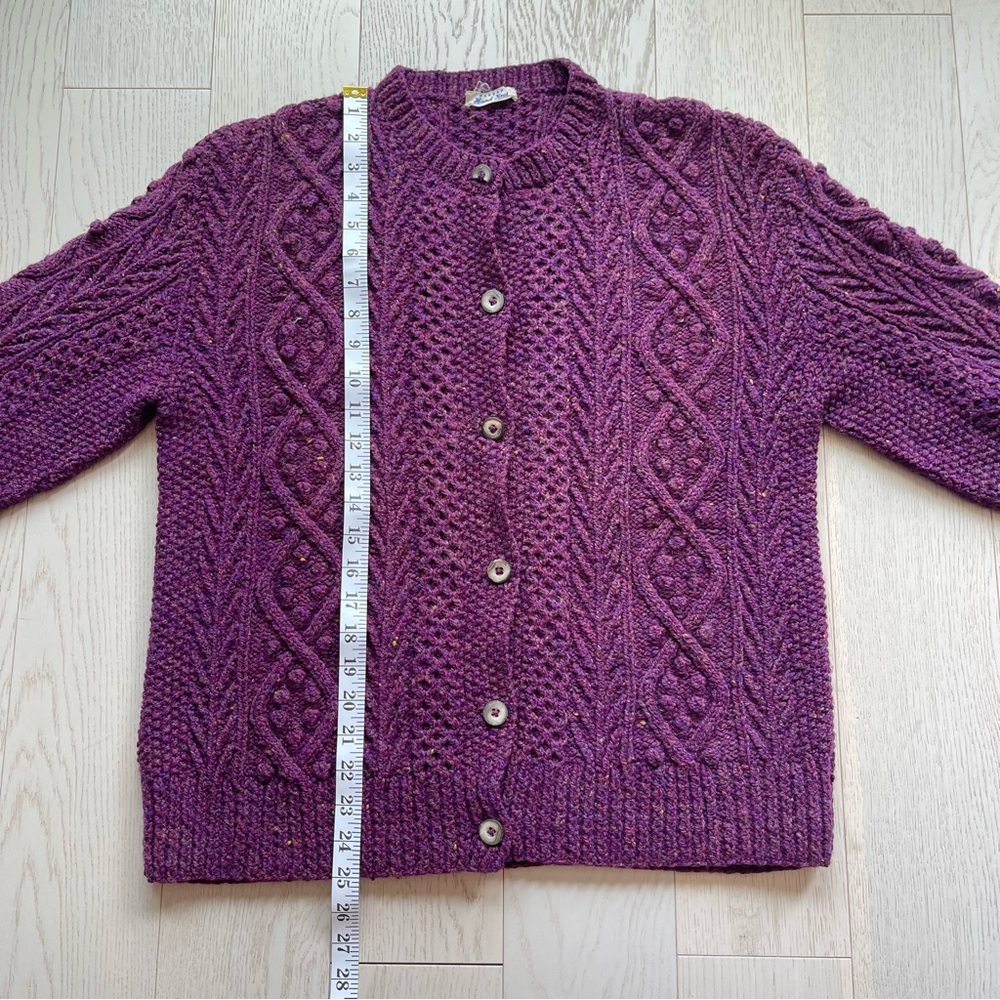 Vintage Mandan Hand Knit 100% Wool Cable Aran Fisherman Chunky Sweater Cardigan - Picture 9 of 14
